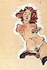 Egon Schiele Paintings - Feminine act by Egon Schiele